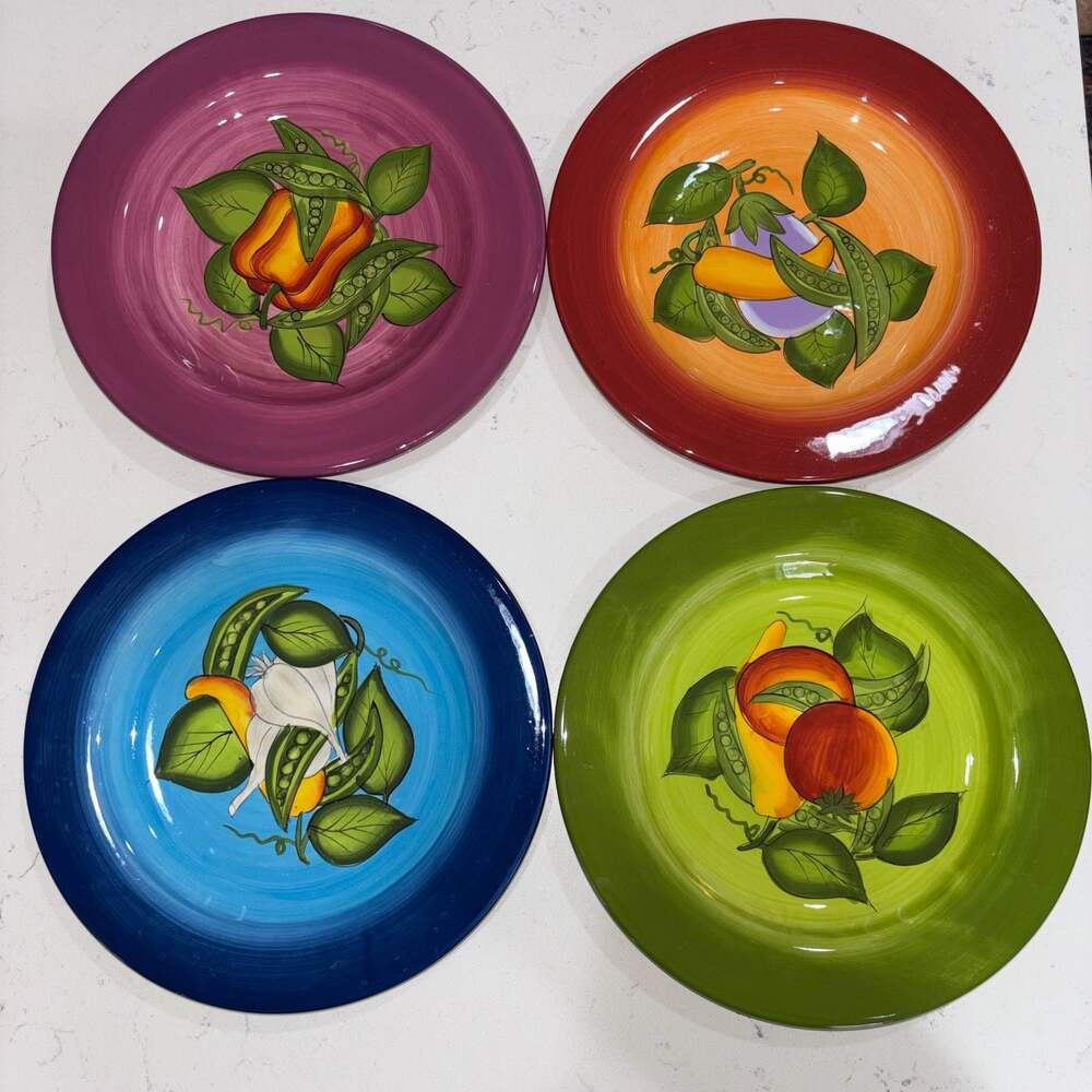 Gates Ware Peas in a Pod Salad Plate Set of 4 by Laurie Gates 9.5”